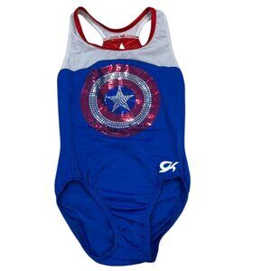 GK Elite Girls Captain America Gymnastics Leotard Blue Red White Marvel Design